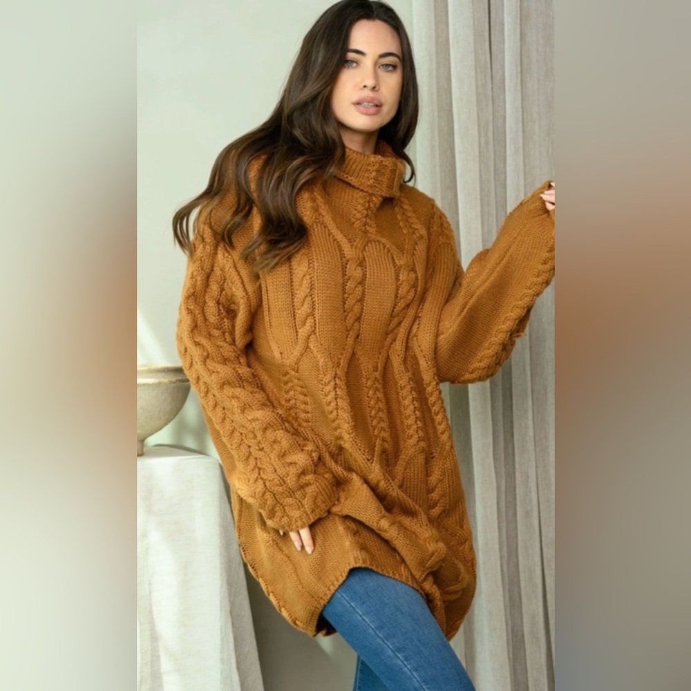 Cloud Ten Cable Knit Turtleneck Sweater Dress
